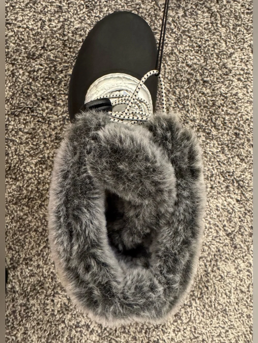 Ozark Trail Kids Holographic Silver and Black Faux-Fur Snow Boots